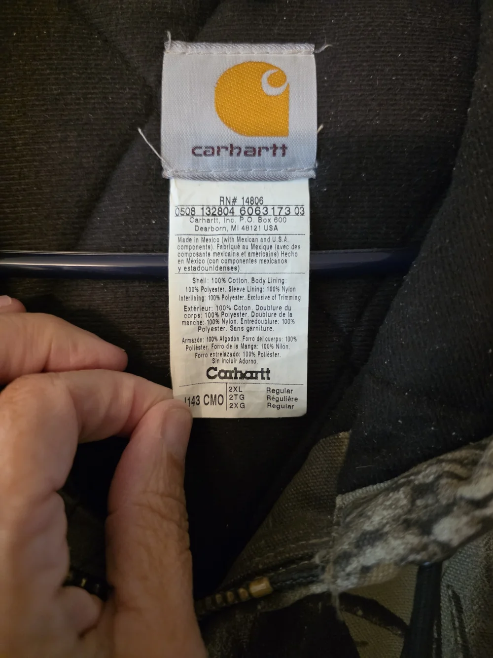Carhartt J143 CMO Active Jacket Men's 2XL Mossy Oak Camo Hooded Insulated Full Z